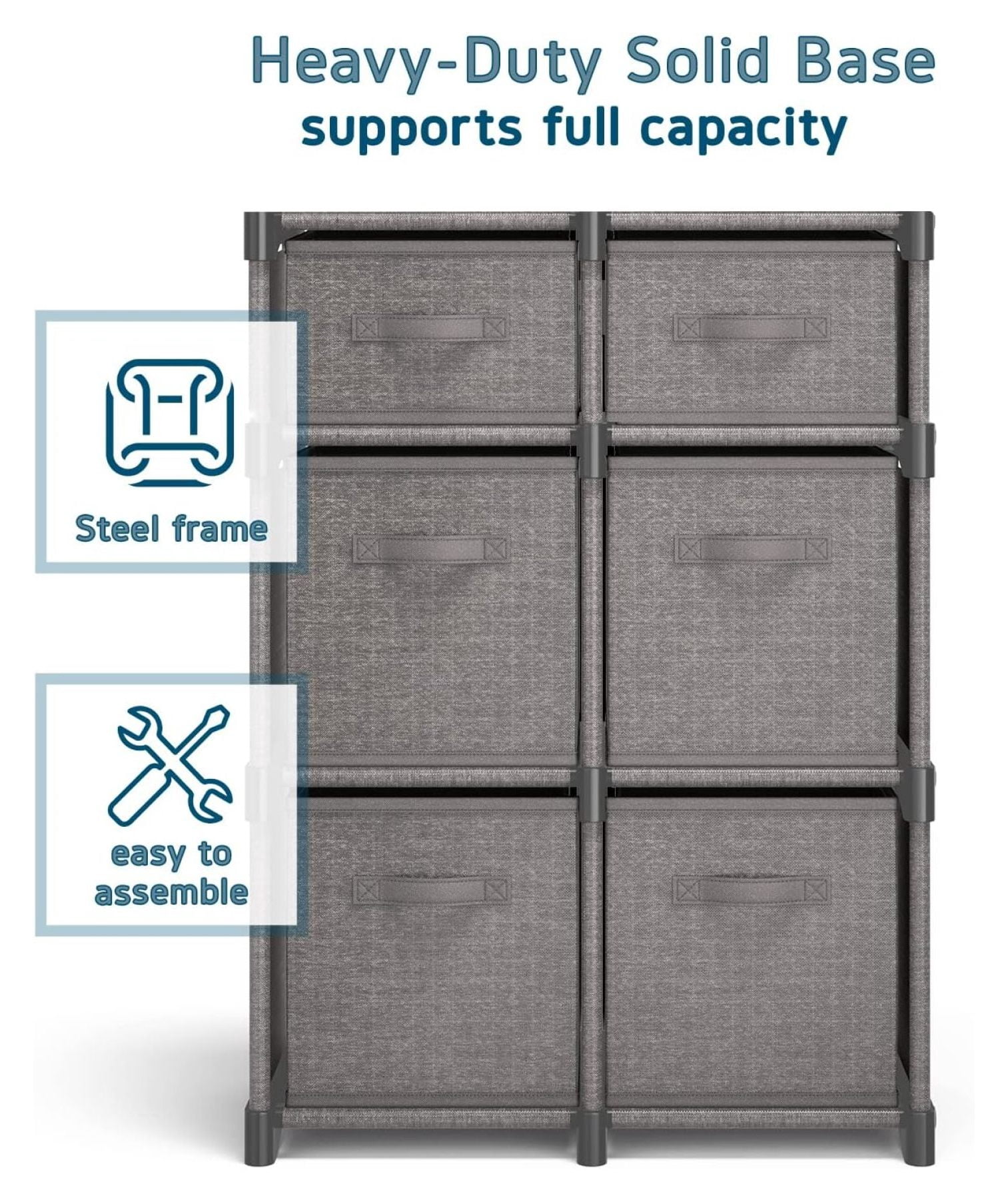 6 Cube Storage Organizer - Gray Cube Organizer Shelf, DIY Storage Cubes Organizer Shelves with Fabric Storage Cubes, Sturdy Cubbies Storage Shelves, Cube Storage Shelf for Bedroom, Playroom and More