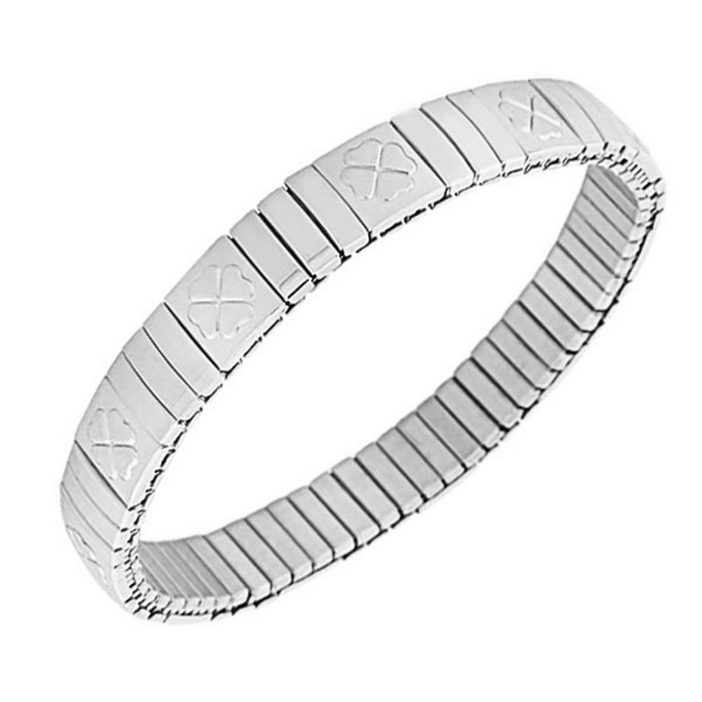 Stainless Steel White Gold Silver-Tone Mesh Wide Stretch Womens Bangle Bracelet 