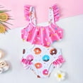 thumbnail image 2 of Girls Swimsuit Kids Baby Girls' Quick Dry Swimsuit Colorful Printed Cute Ruffled Swimwear Girls'swimwear Pink 18 Months-24 Months, 2 of 5