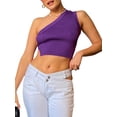 thumbnail image 4 of SAYOO Female Camisole, Solid Color One Shoulder Knitted Vest Backless Crop Tops Summer Outfit, S/M/L, 4 of 9