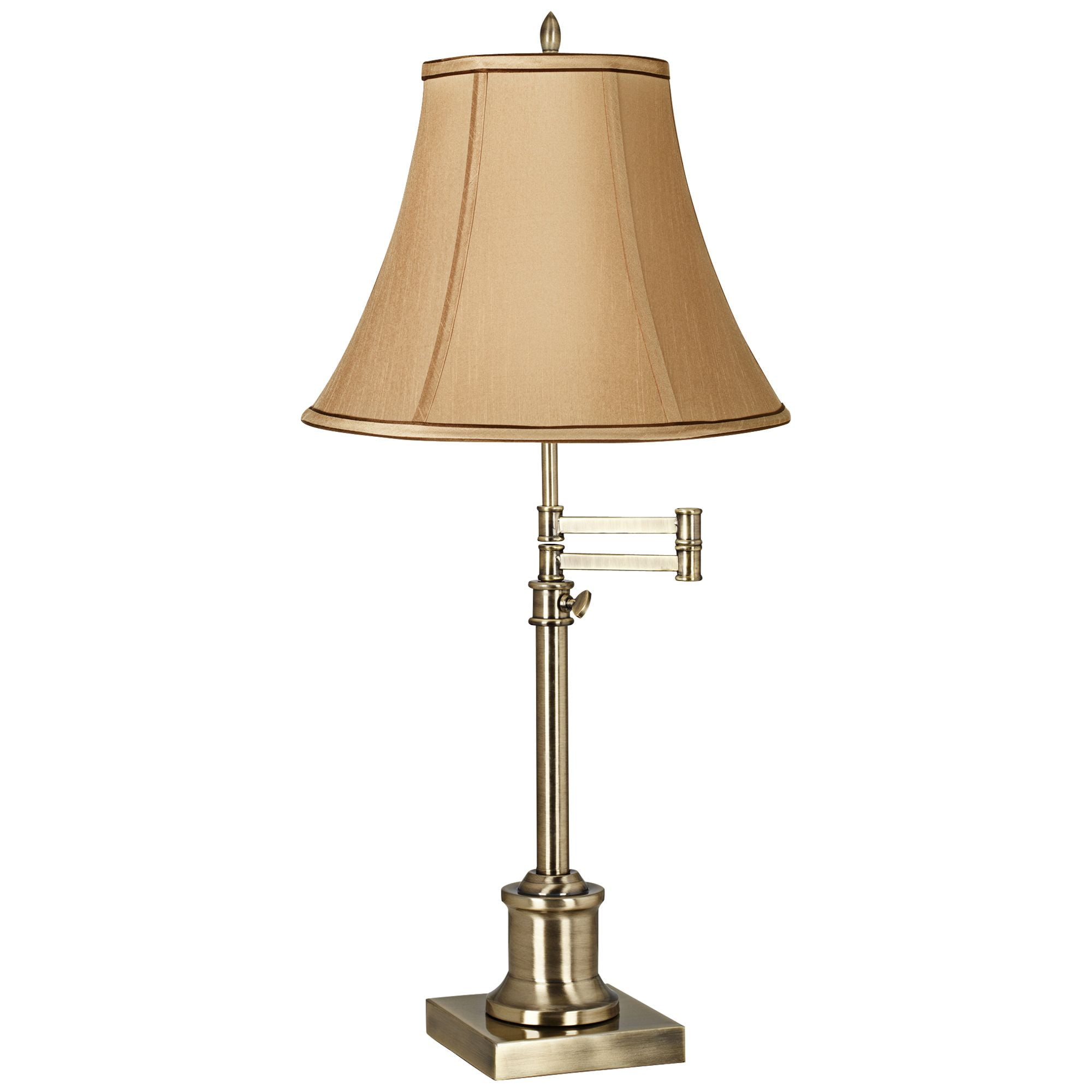 360 Lighting Traditional Swing Arm Desk Table Lamp Adjustable Height 36" Tall Antique Brass Tan Fabric Bell Shade for Living Room Bedroom