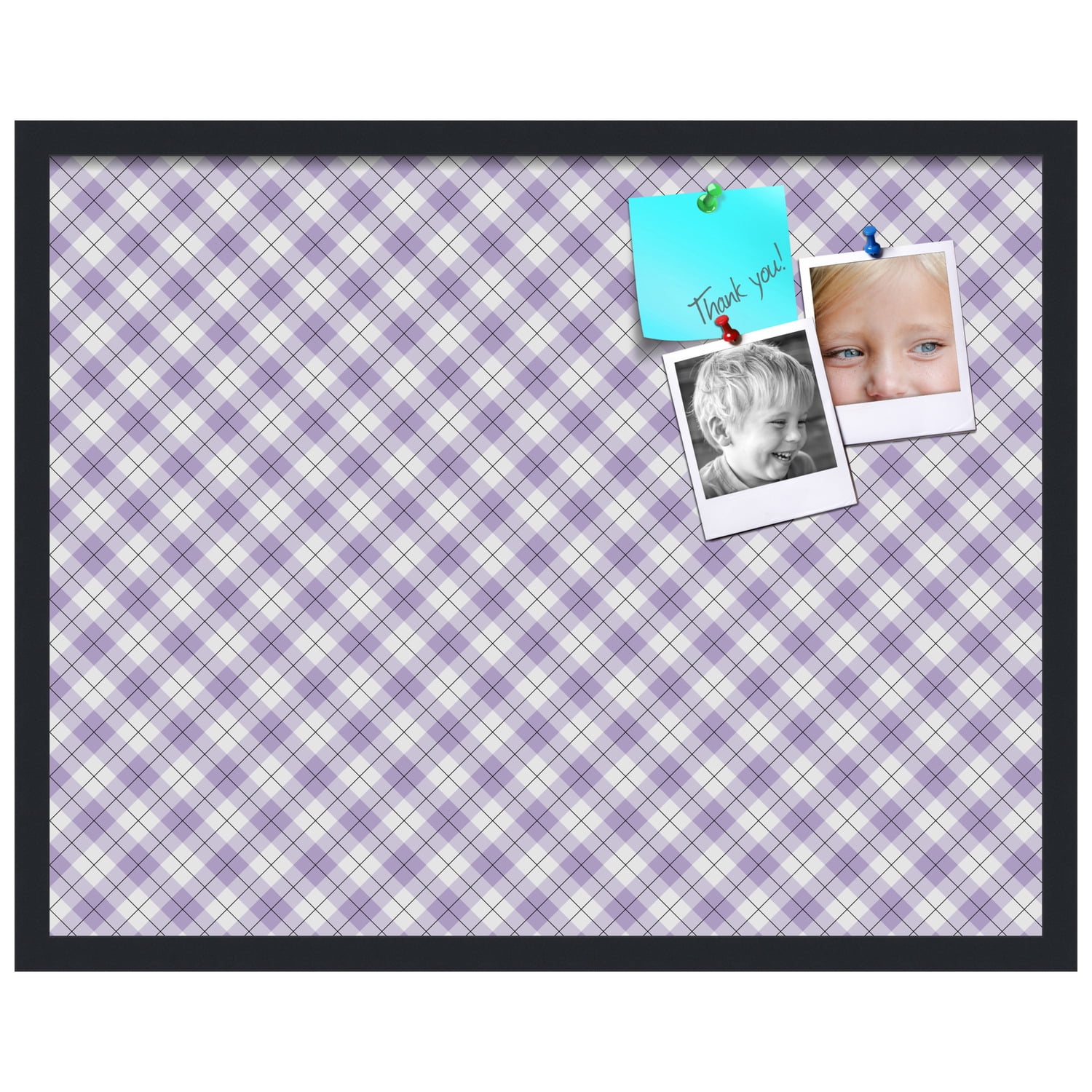 PinPix ArtToFrames 26x20 Custom Cork Bulletin Board Argyle Lilac   Poster Board Has a Fabric Style Canvas Finish, Framed in Satin Black (PinPix-639)