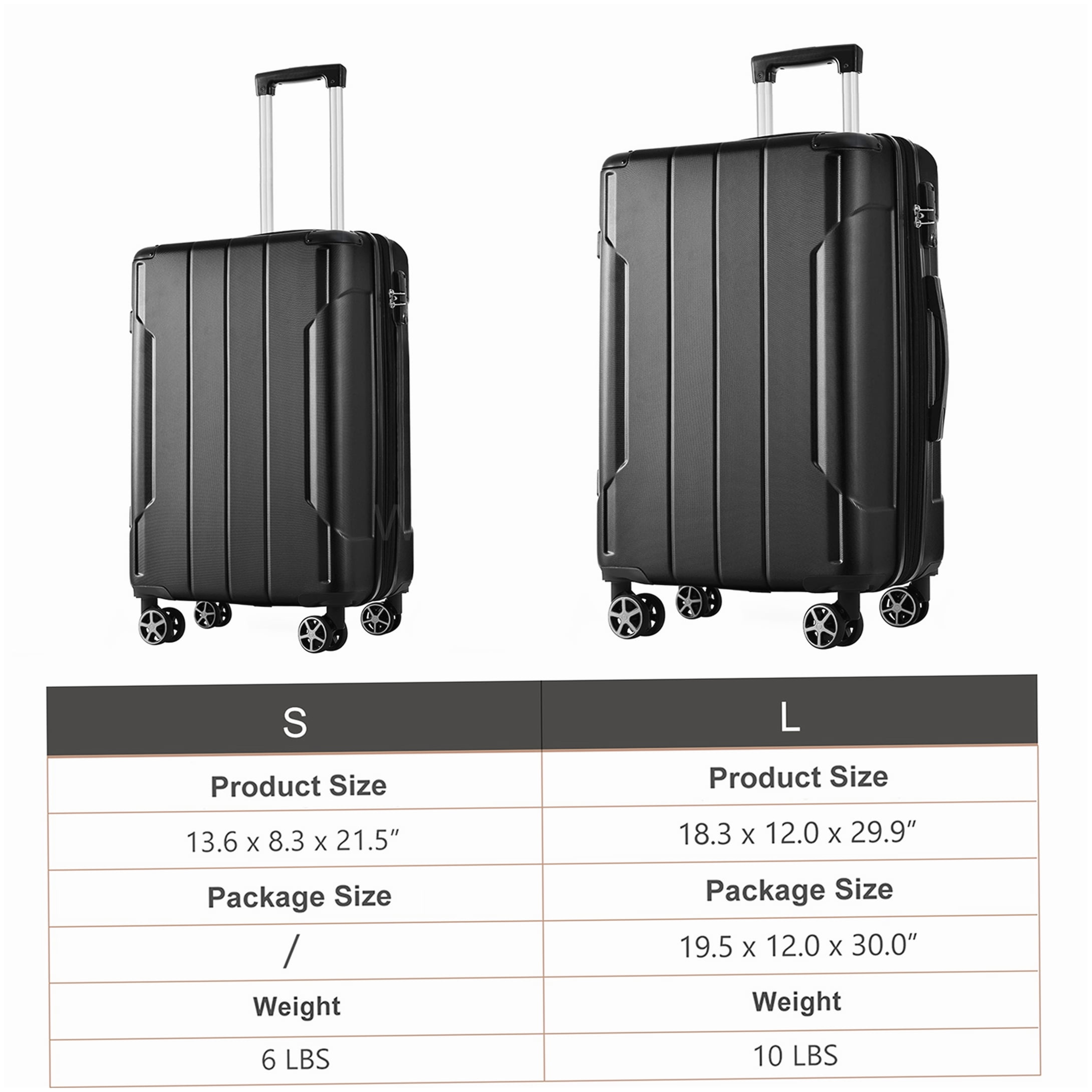 TSA Lock Expandable Suitcase Set, 2-Piece ABS Hardshell Luggage with Spinner Wheels in Black