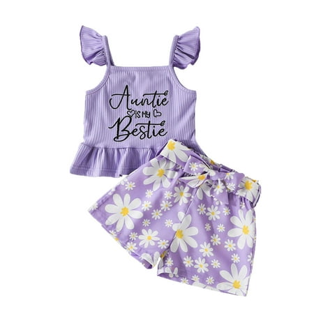

LBECLEY Swaddling Blankets for Baby Girls Toddler Girls Sleeveles Ribbed Letter Printed T Shirt Vest Tops Floral Printed Shorts Outfits Baby Wrap Girl Purple 100