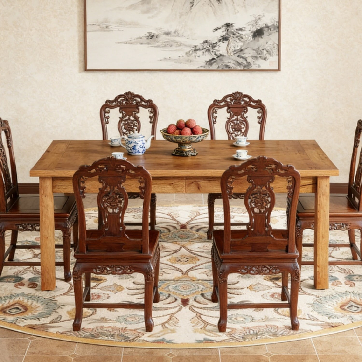 Dining Table, Walnut Finish, Seats 6-8, 70.87 in W x 35.43 in D x 29.92 in H