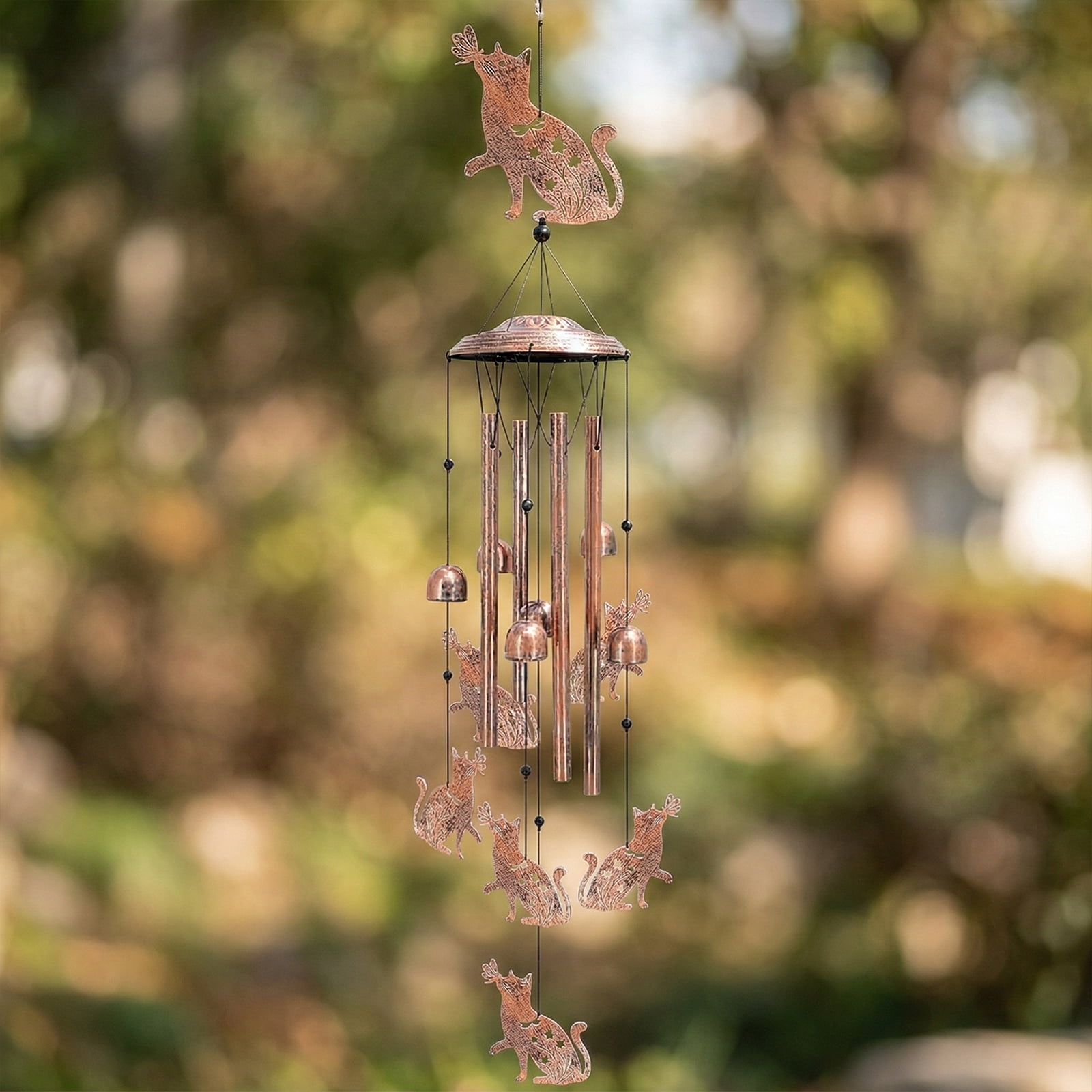 Yucurem Cat Wind Chime for Outside, Handmade Metal Garden Wind Chimes, Melodic Weatherproof Wind Bell for Patio Porch Decor