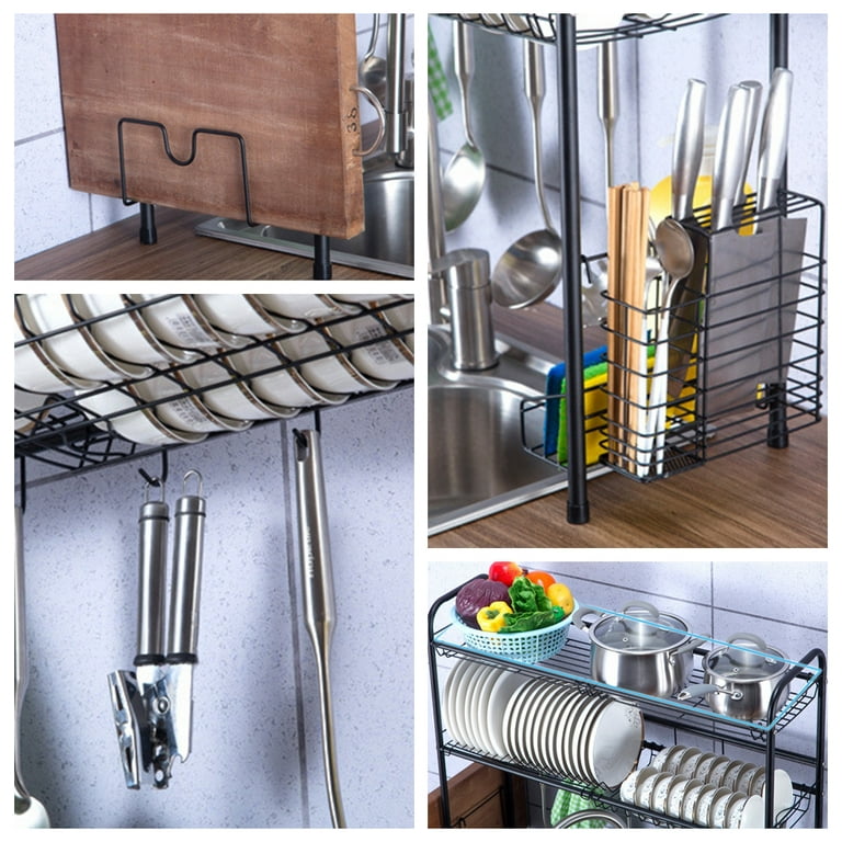 2 Tier Multifunctional Drain Rack Over the Sink Dish Drying Rack Dishes  Drainer Shelf with Utensils Holder Washing Drainer Organizer Shelf for  Kitchen Dishes Bowls Cup Organizing 