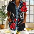 thumbnail image 4 of Craaazy Women's Casual Loose Floral Print Waffle Knit Collar Button Down Short Sleeve Top Breathable Lightweight Blouse, 4 of 5