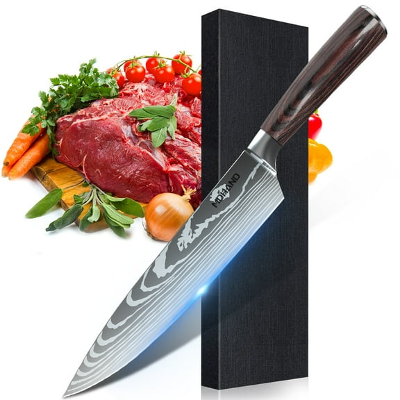 Professional Chef Knife, 8 inch Stainless Steel Kitchen Knife-Razor Sharp Durable Blade,Well Balanced Ergonomic Pakka Wood Handle,Multipurpose Top Chef's Knife