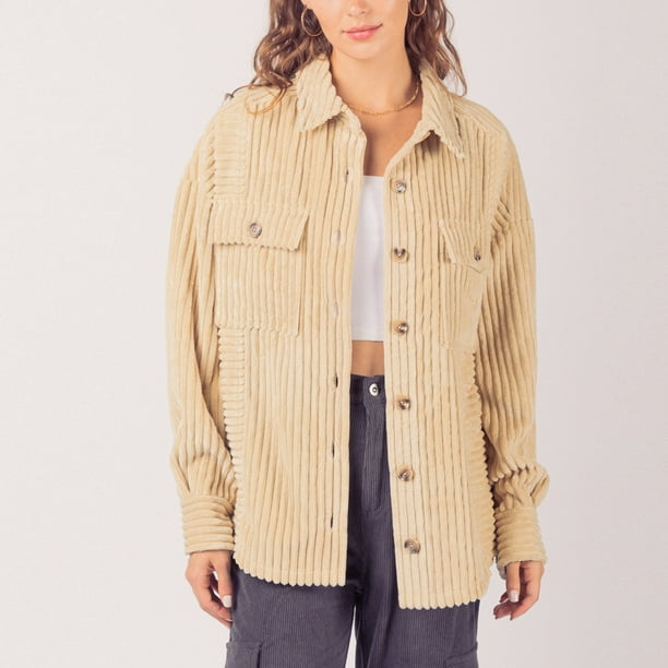 Puntoco Abrigo Mujer Invierno Moda Botón Pana Raya Bolsillo Grande Camisa Abrigo Liquidación Puntoco Puntoco-1