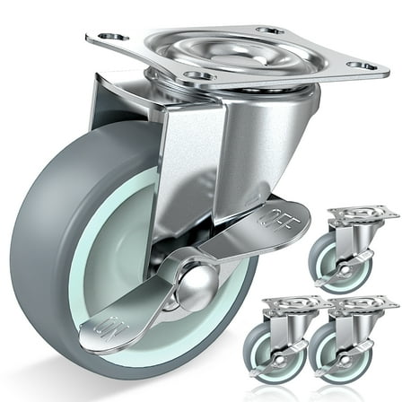 HOLKIE 3 inch Caster Wheels with Side Brakes, TPR Swivel Casters Set of 4 for Workbench Furniture or Other Equipments Load Capacity 500LBS
