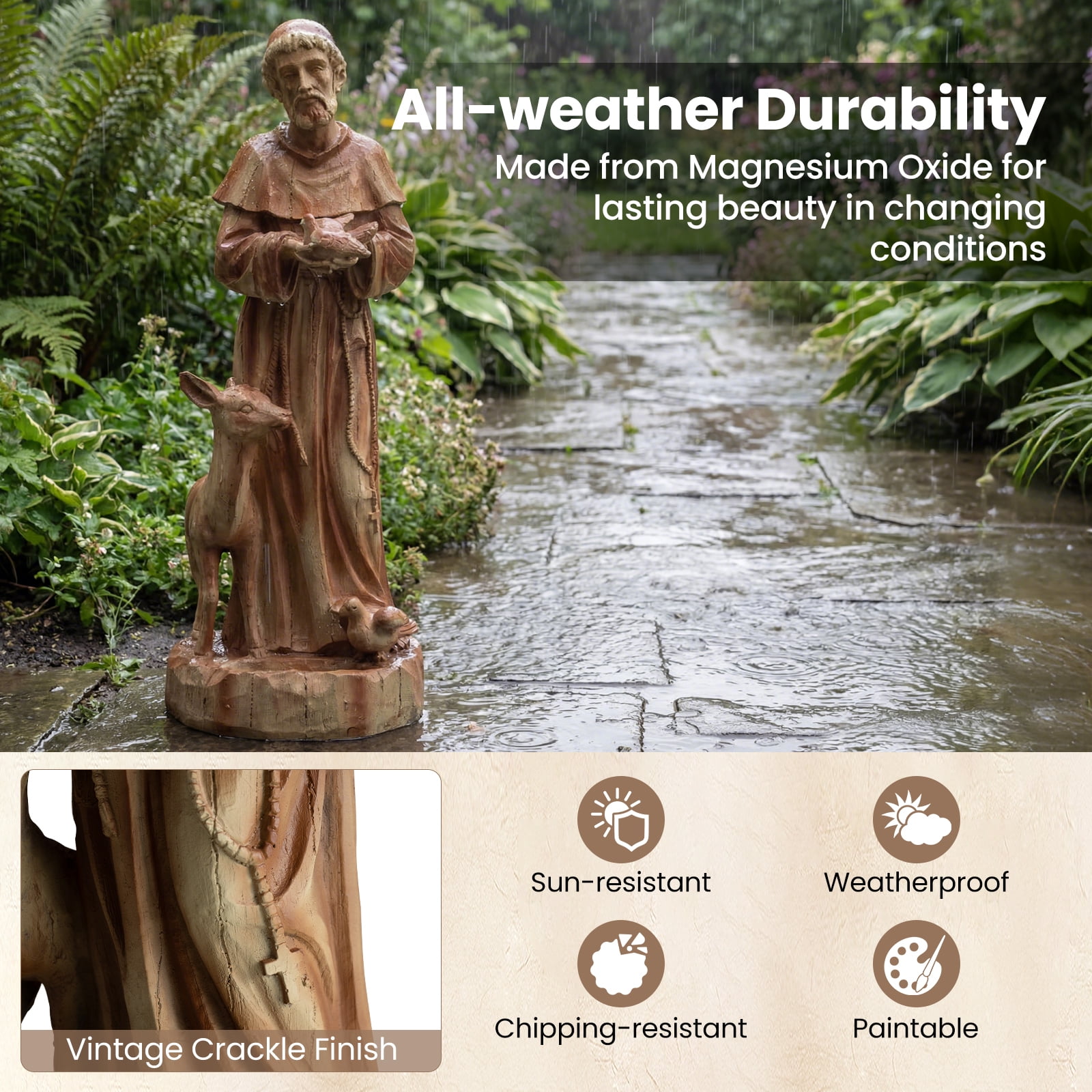 Costway 24.5” St. Francis Statue with Bird Feeder, Animals Sculpture for Garden, Yard, Lawn