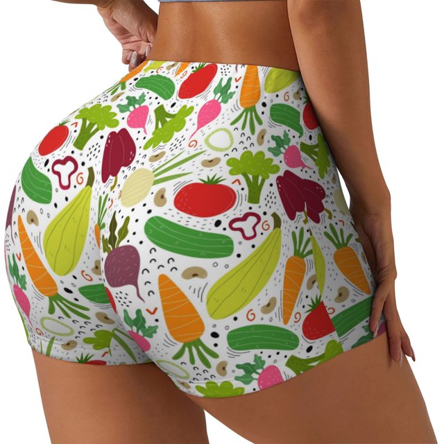 Balery Cartoon Vegetables Pantalones cortos de entrenamiento estampados para mujer, sin costuras, ajustados, para gimnasio, yoga, correr, deportes, ejercicio activo, fitness.-XX-Large