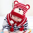 thumbnail image 3 of Sunjoy Tech Unisex Winter Kids Baby Cartoon Bear Stripe Knit Hat Cap Scarf Earmuff Warm Set, 3 of 7