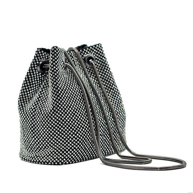Bolso de mano pequeño con forma de cubo para mujer, de color negro brillante y con diamantes de imitación, bolso de mano para cenas de mujer