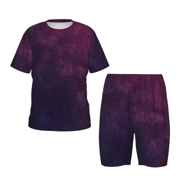 Fotbe Black Dark Blue Purple Pijama Estampada de 2 Piezas para Niños – Ropa de Dormir de Manga Corta Cómoda para Niños y Niñas, Camiseta y Shorts de Algodón-Large