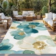 thumbnail image 2 of 3' x 5' Outdoor Rug, Elegant Floral Outdoor Washable Rug Large Floor Carpet, Abstract Turquoise Green Golden Flower Non Shedding Area Rug for Outside Patio RV Porch Deck Balcony Camping Living Room, 2 of 9