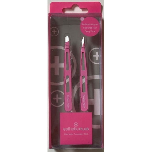 EstheticPlus SLANTED TWEEZER SET (Pink)— Premium Stainless Steel— Comfortable Grip—Ideal for Painless Eyebrow Plucking and Shaping—Tweeze Away Unwanted Hair Effortlessly