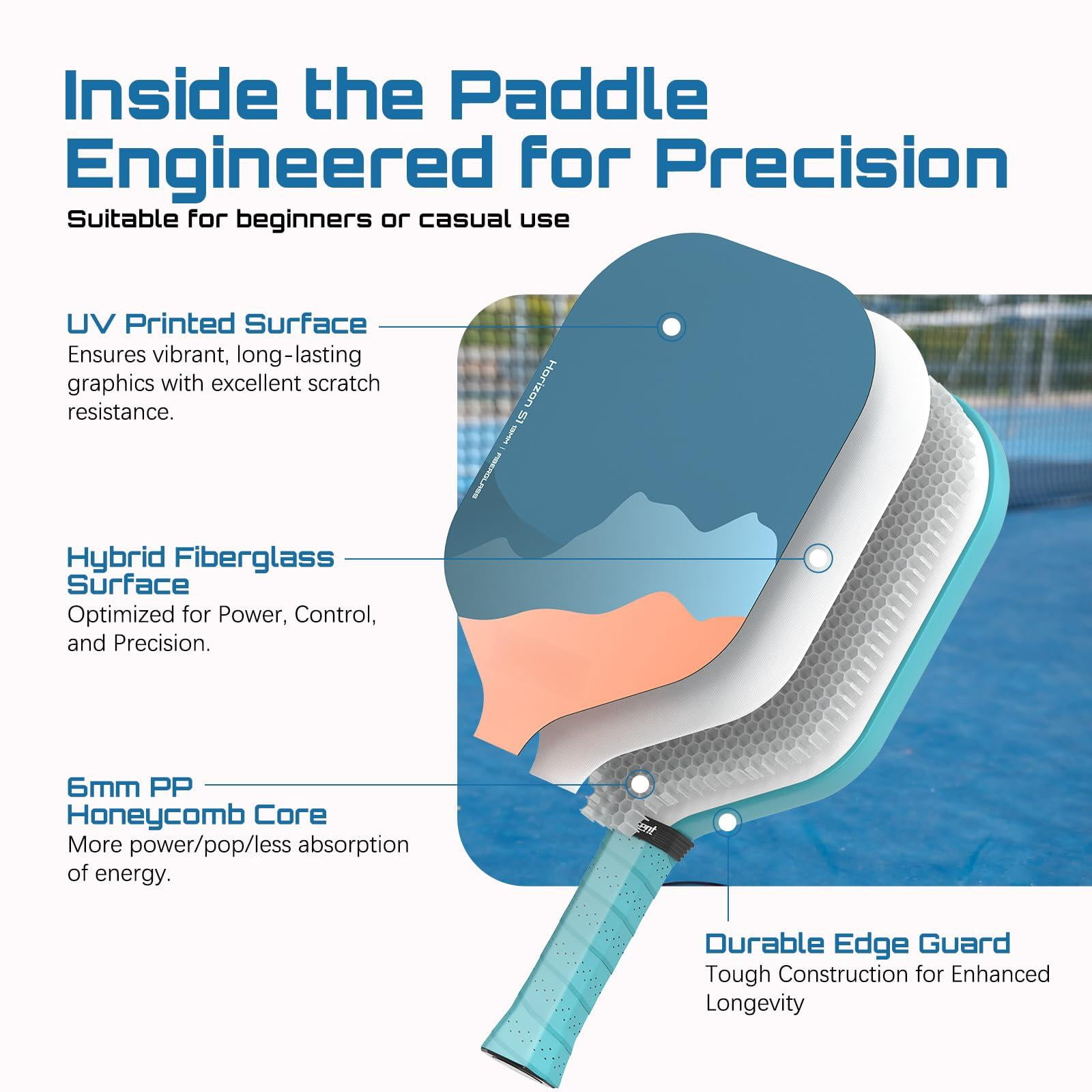 Pickleball Paddles Set Of 2  Lightweight Racket For Beginner Usapa Approved Fiberglass Surface With Non-slip Comfort Grip