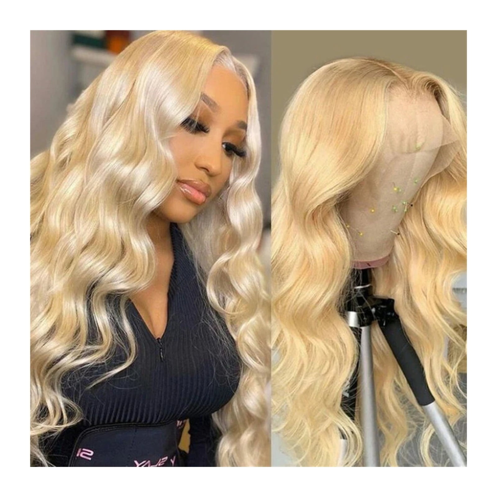 Blonde 613 Body Wave Synthetic Lace Wigs for Women Pre Plucked Hairline with Baby Hair Long Curly Heat Resistant Fiber T Part Lace Front Wigs