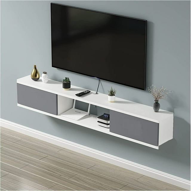 Repisa Flotante o Mesa TV Minimalista Muebleria Liz 2 Puertas Blanco-Gris