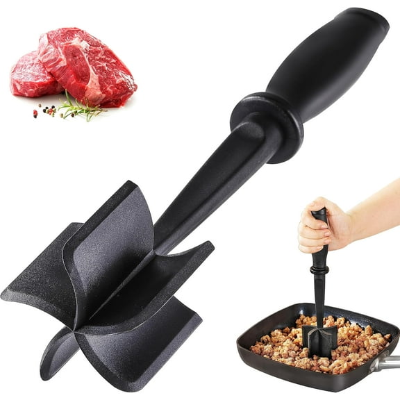 Meat Chopper Masher for Ground Beef and Hamburger Meat, Heat Resistant 5 Curved Blades Ground Beef Smasher, Nylon Meat Spatula Hamburger Chopper, Mix and Chop Kitchen Tool