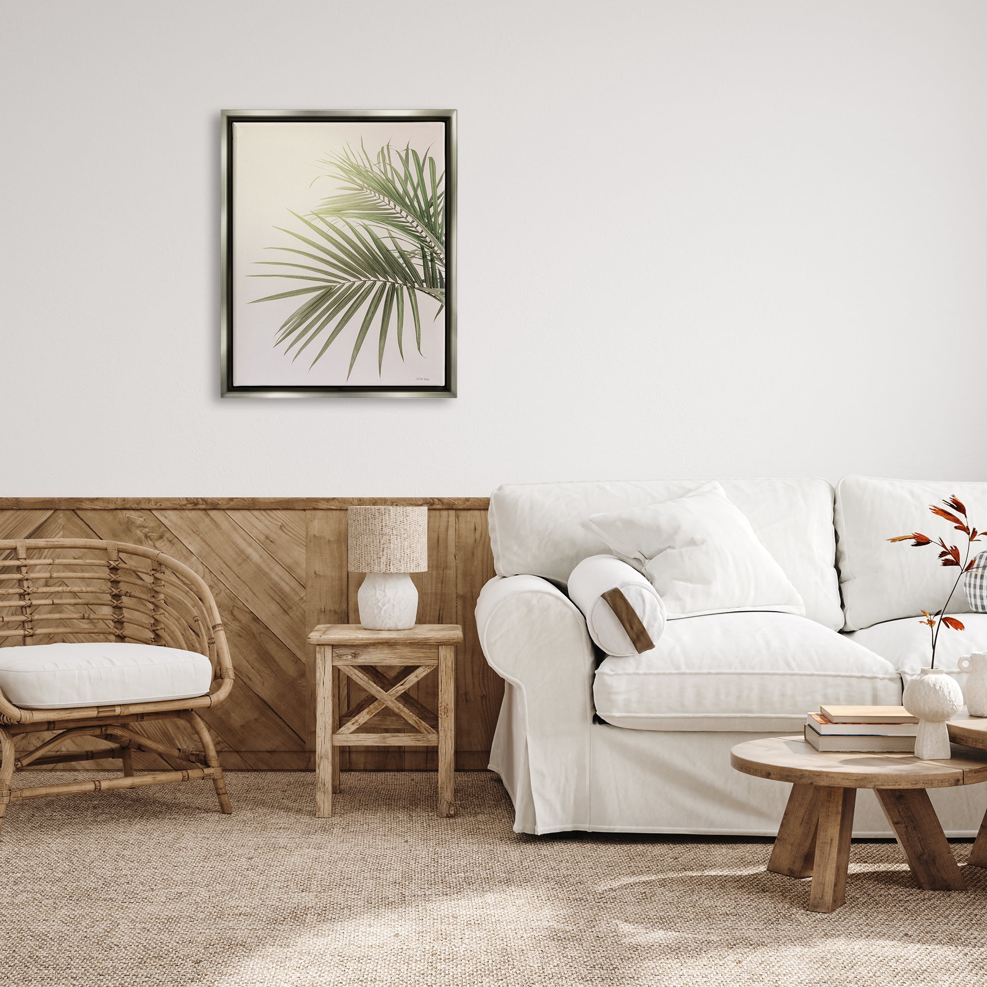 Stupell Industries Minimal Palm Leaves Sunlit Tropical House Plant Photograph Luster Gray Floating Framed Canvas Print Wall Art, Design by Jennifer Rigsby
