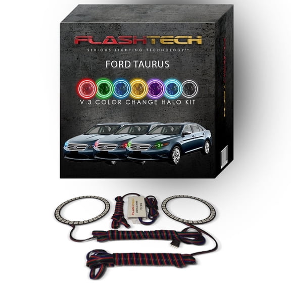 Flashtech RGB Multi Color Changing LED Halo Ring kit for 2010-2012 Ford Taurus Headlights