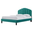 thumbnail image 1 of Platform Bed Frame, Queen Size, Teal Blue, Velvet, Modern Contemporary, Bedroom Master Guest Suite Room, 1 of 9