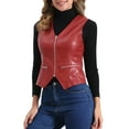 thumbnail image 4 of INSPIRE CHIC Women's Faux Leather Waistcoat V Neck Sleeveless Zipper Vintage Vest Jacket XL Red, 4 of 5