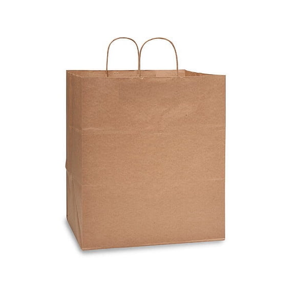 Pack of 200, Regal Brown Kraft Paper Bags 14 x 10 x 15.5" w/Serrated Edge Tops & Sturdy Paper Twisted Handles(Lids Sold Separately)