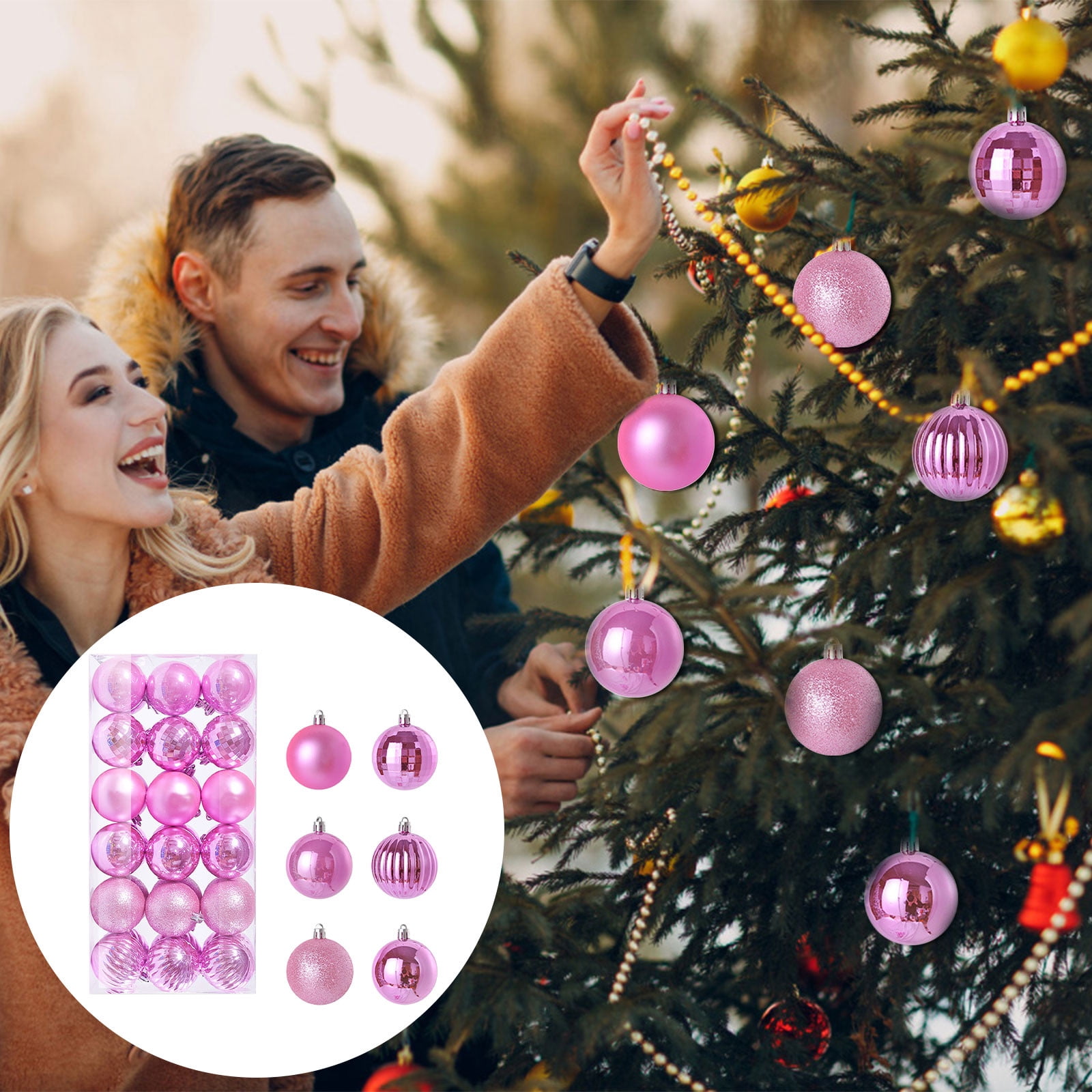 Lot De 49 Mini Boules De Noël 3cm - Rouge, Vert, Blanc, Bleu, Or - Avec Crochets