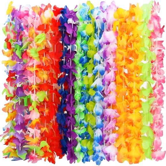 TUWAFE 24Pcs Hawaiian Leis Bulk Luau Party Silk Flower Necklace Colorful Tropical Hawaiian Bulk Hula Dance Party Decor Flower Leis Summer Beach Pool Party Decorations Favors Supplies