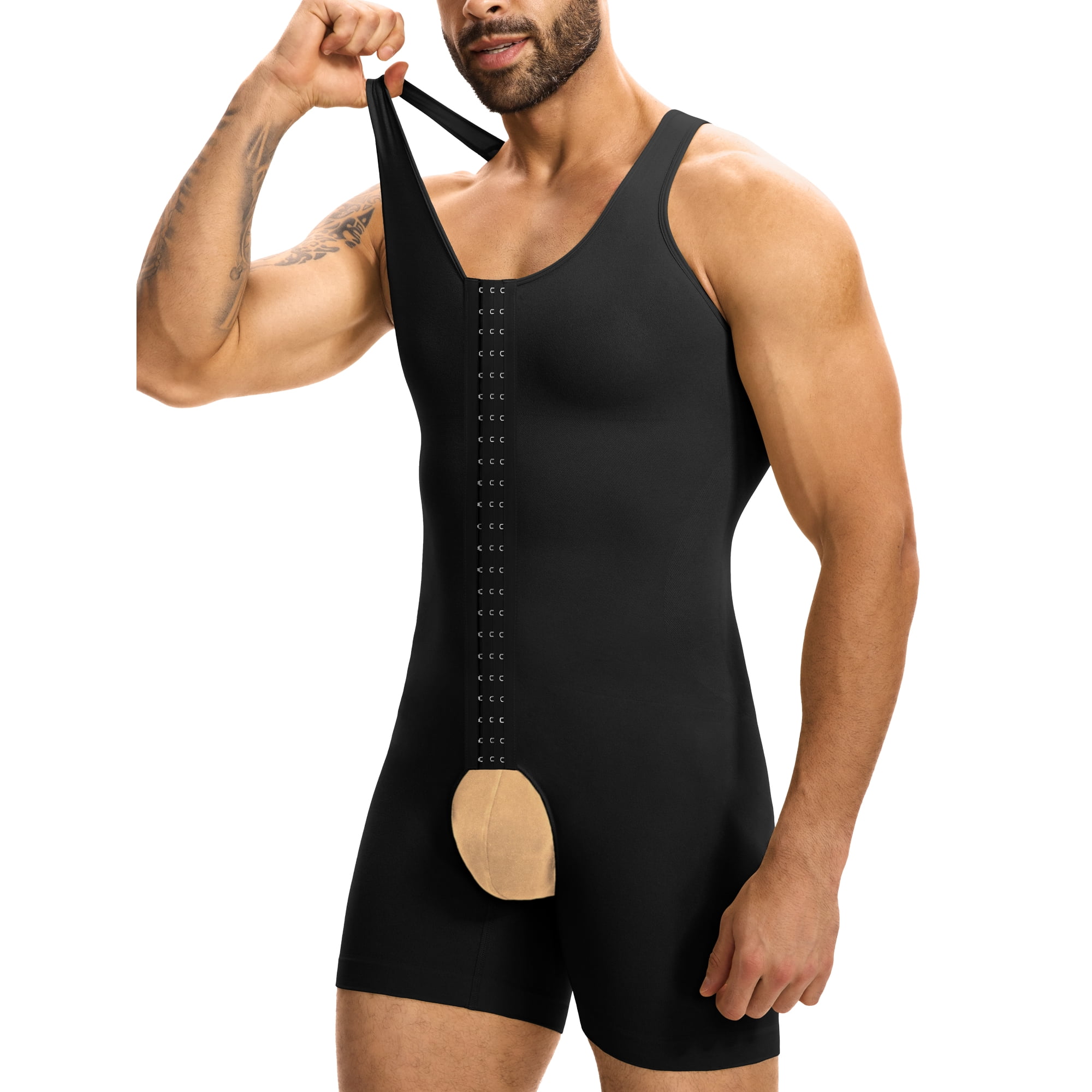 Lalamelon Men Shapewear Tummy Control Full Body Shaper Waist Trainer Abdobmen Compression Bodysuit With Hooks