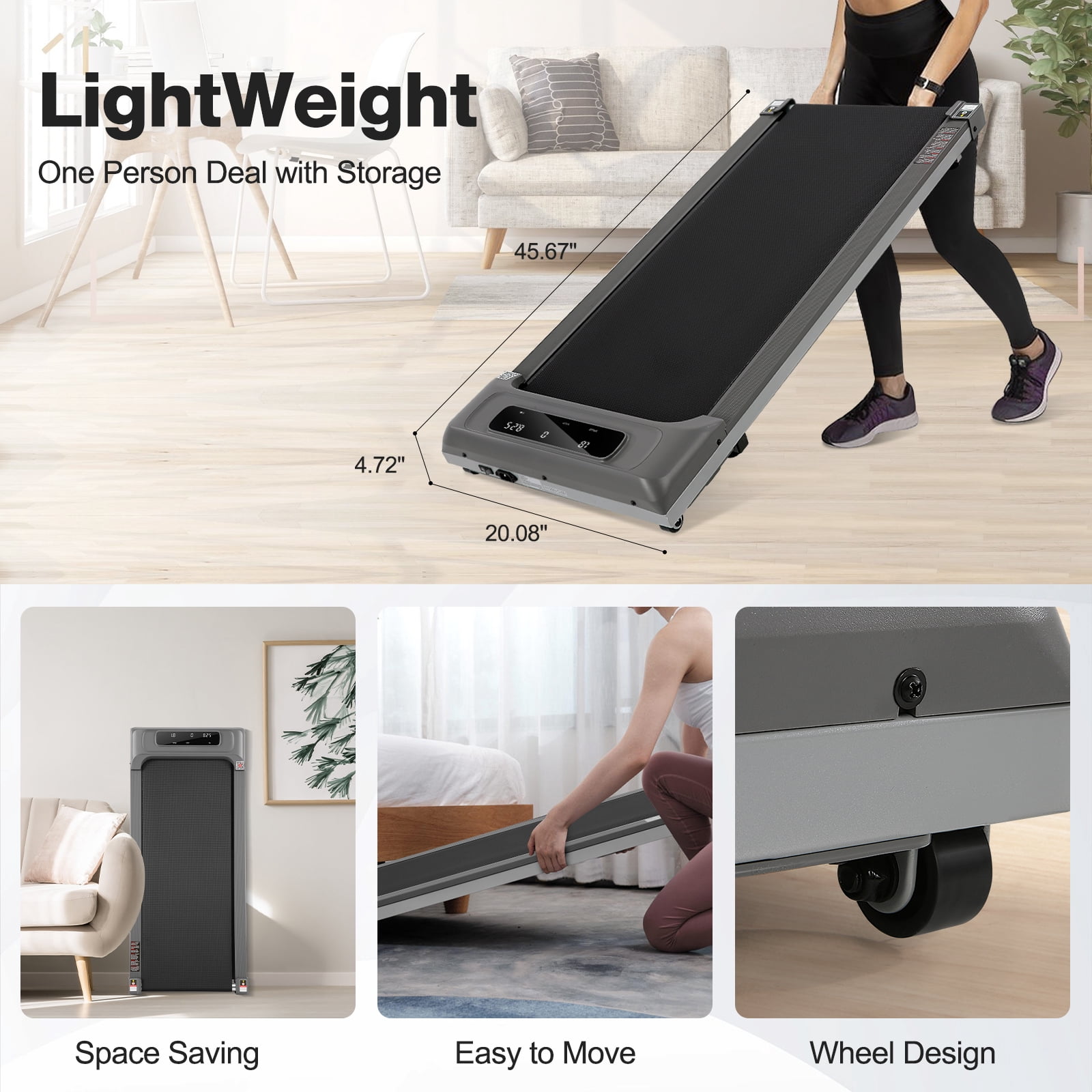 Walking Pad 300lb, Large Walking Area Under Desk Treadmill with Remote & App Remote Control for Home/Office Jogging Running