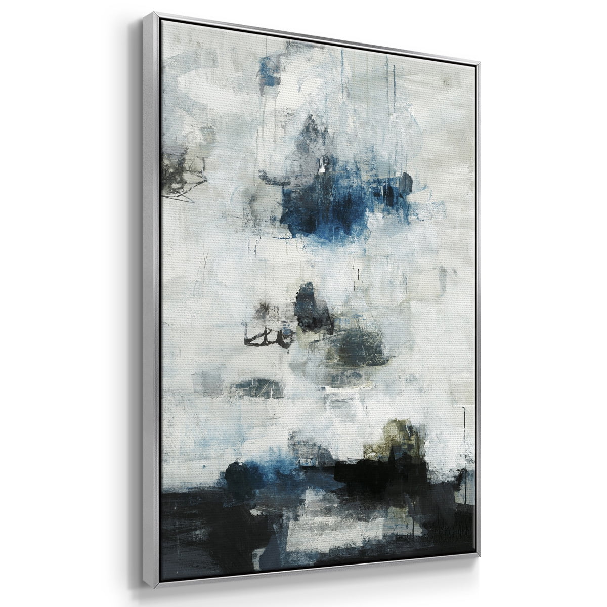 Black & Blue Framed Premium Gallery Wrapped Canvas - Ready to Hang - 27 x 41 - Silver Floating Frame