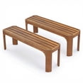thumbnail image 3 of Christopher Knight Home 57.25" Outdoor Patio Acacia Wood Slatted Dining Bench, Seats 4-6, Teak, Set of 2, 3 of 11