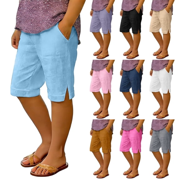 Ruffle Shorts for Kids 10-11 Girls Cotton Linen Casual Shorts Drawstring Pull On Short Comfy Elastic High Waist Loose Shorts Lounge Summer Clothes for Girls S-3XL