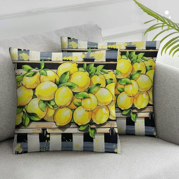 Acheng Summer Lemon Pillow Covers Yellow Truck with Yellow Lemon Blossom Throw Pillow Covers Black Buffalo Plaid Cushion Case Set of 2 for Living Room Farmhouse Patio Car White