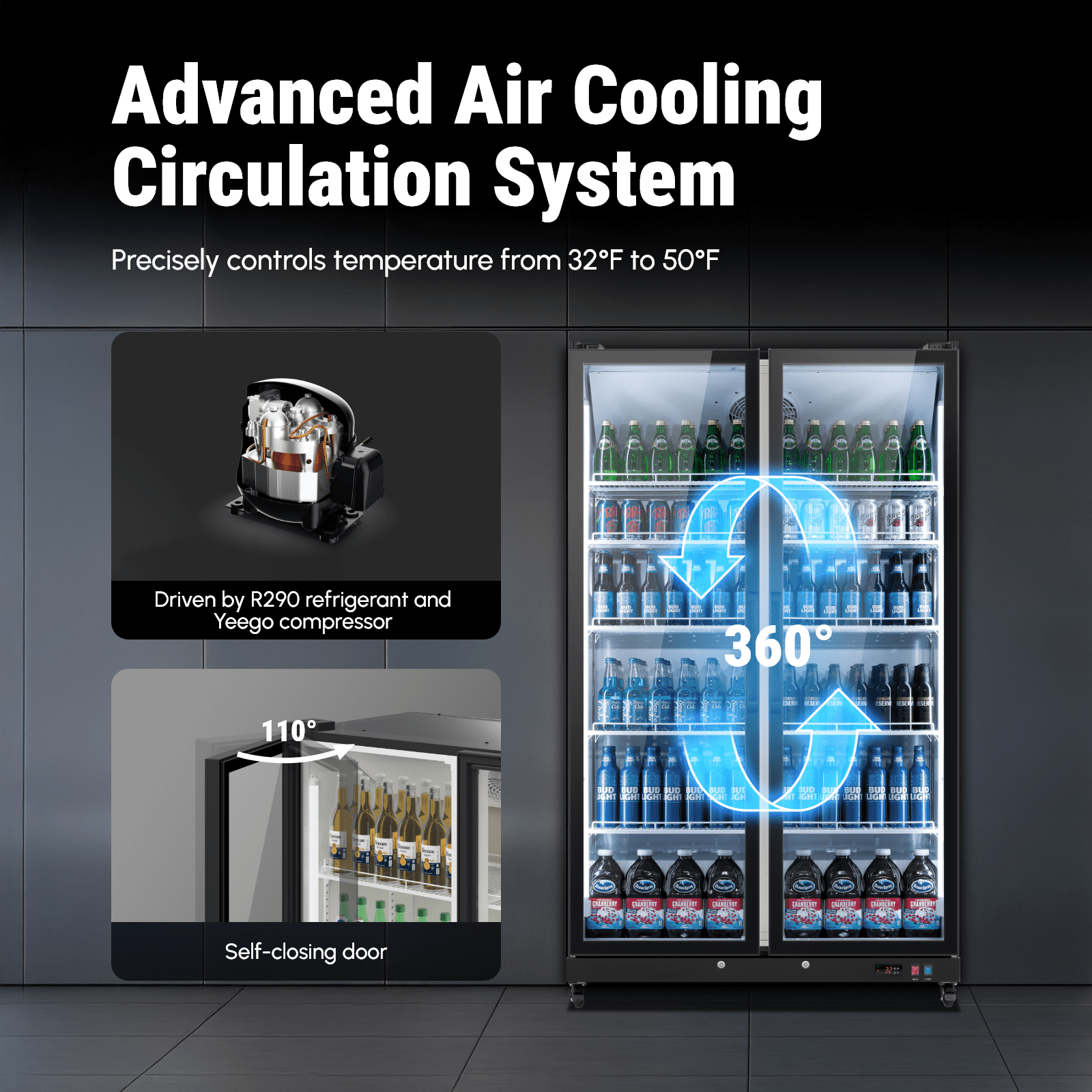 Yeego 27.12 Cu.Ft Commercial Refrigerator,800 Cans Merchandiser Refrigerator with LED Light & Door Lock