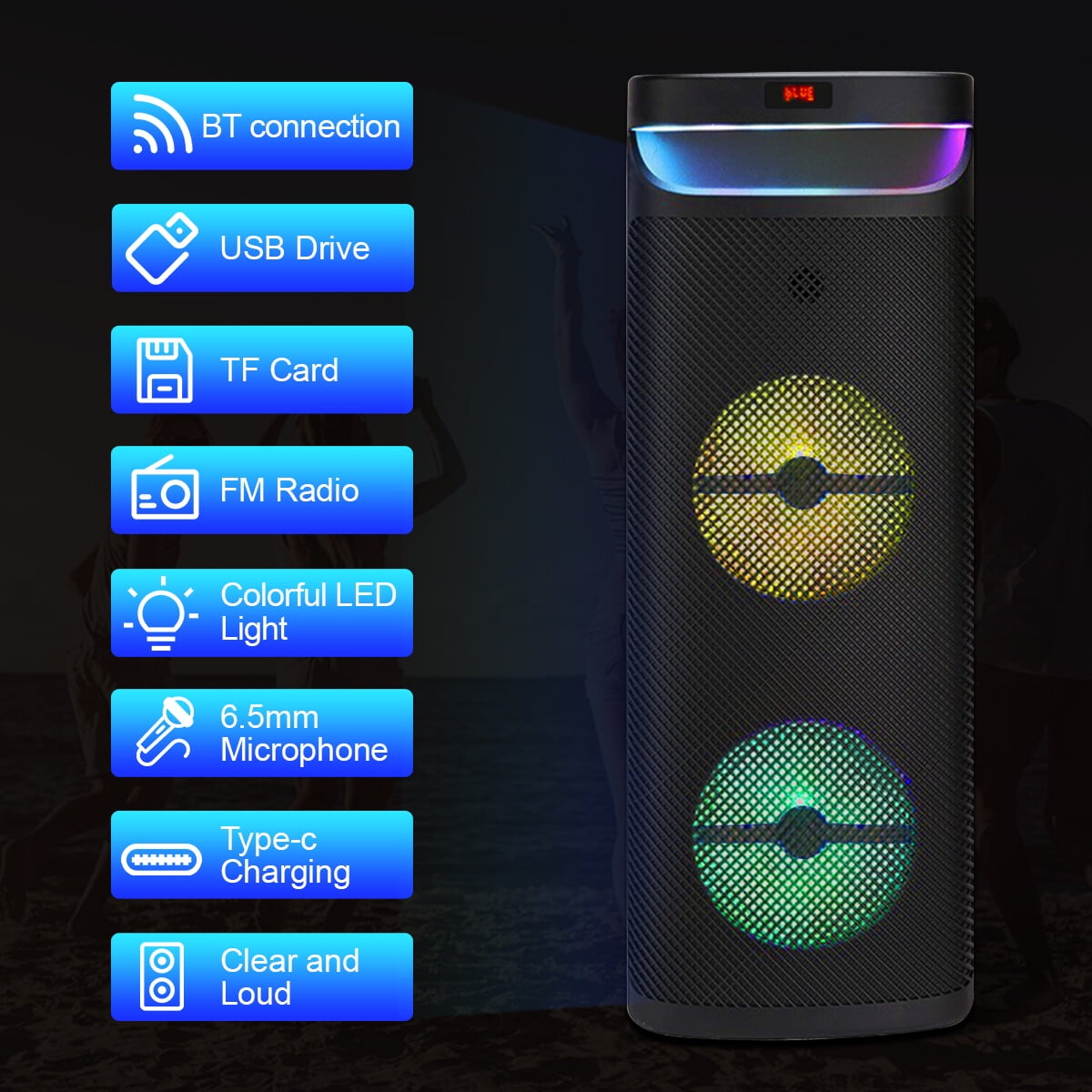 Lohoms Dual 10" Portable Wireless Bluetooth Party Speaker Heavy Bass Sound System Subwoofer w/ Mic