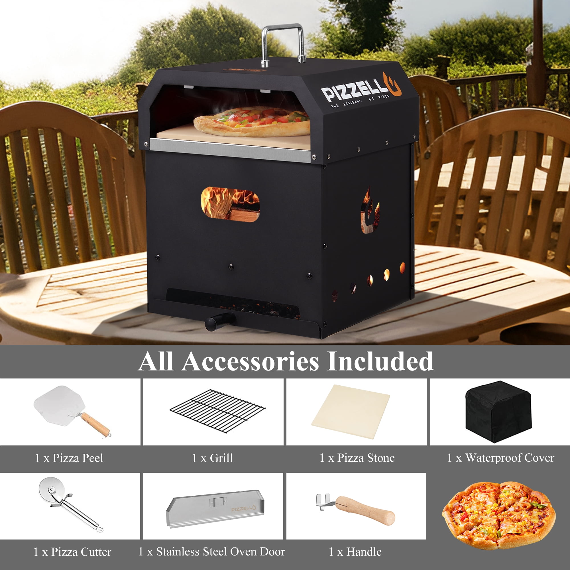 Forno Per Pizza Da Esterno Con Pietra - Kit Completo Con Buccia, Tagliapizza E Griglia, Per BBQ E Legna - Foto 9