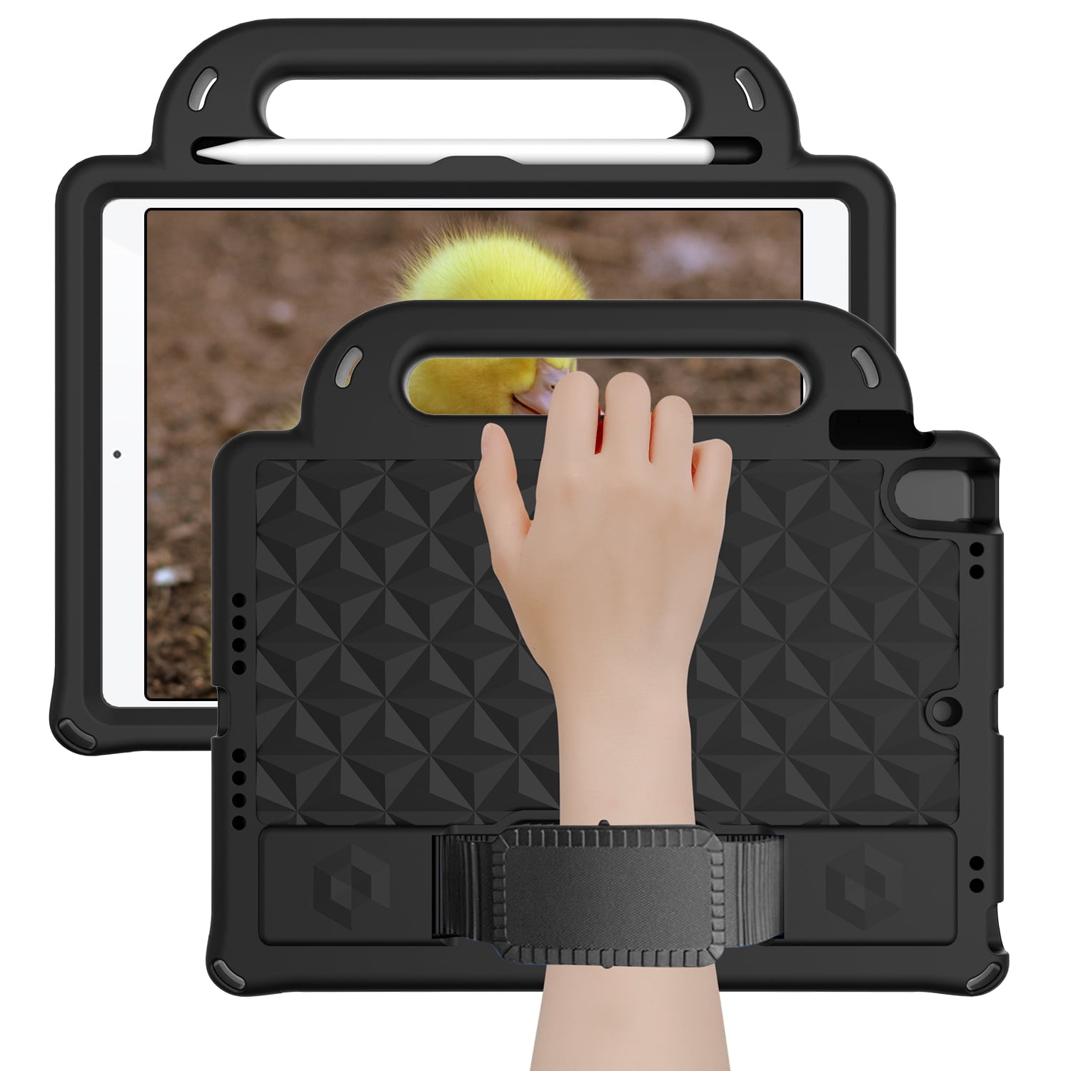 Feishell iPad 10.2 Case 2021/2020/2019, iPad 9th/8th/7th Generation Case, Heavy Duty Silicone Rubber EVA Protective Kids Case with Pencil Holder Hand Strap Shoulder Strap Stand for iPad 10.2",Black