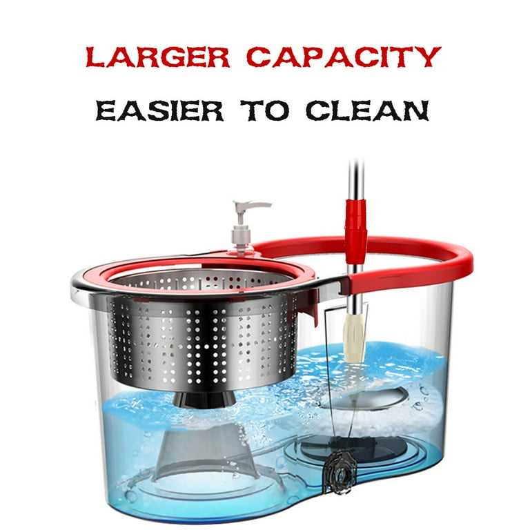 Spin Mop and Bucket with Wringer Set, 360° Rotating Head Mop Bucket System,  3 Microfiber Mop Heads for Floor Cleaning (Black & Red)