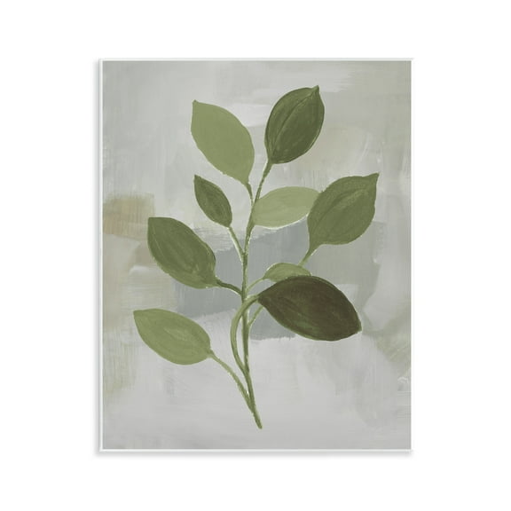 Stupell Industries Leaf Sprigs over Grey Floral Painting Unframed Art Print Wall Art, 11 x 14