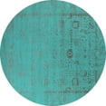 thumbnail image 1 of Ahgly Company Machine Washable Indoor Round Oriental Turquoise Blue Industrial Area Rugs, 8' Round, 1 of 4
