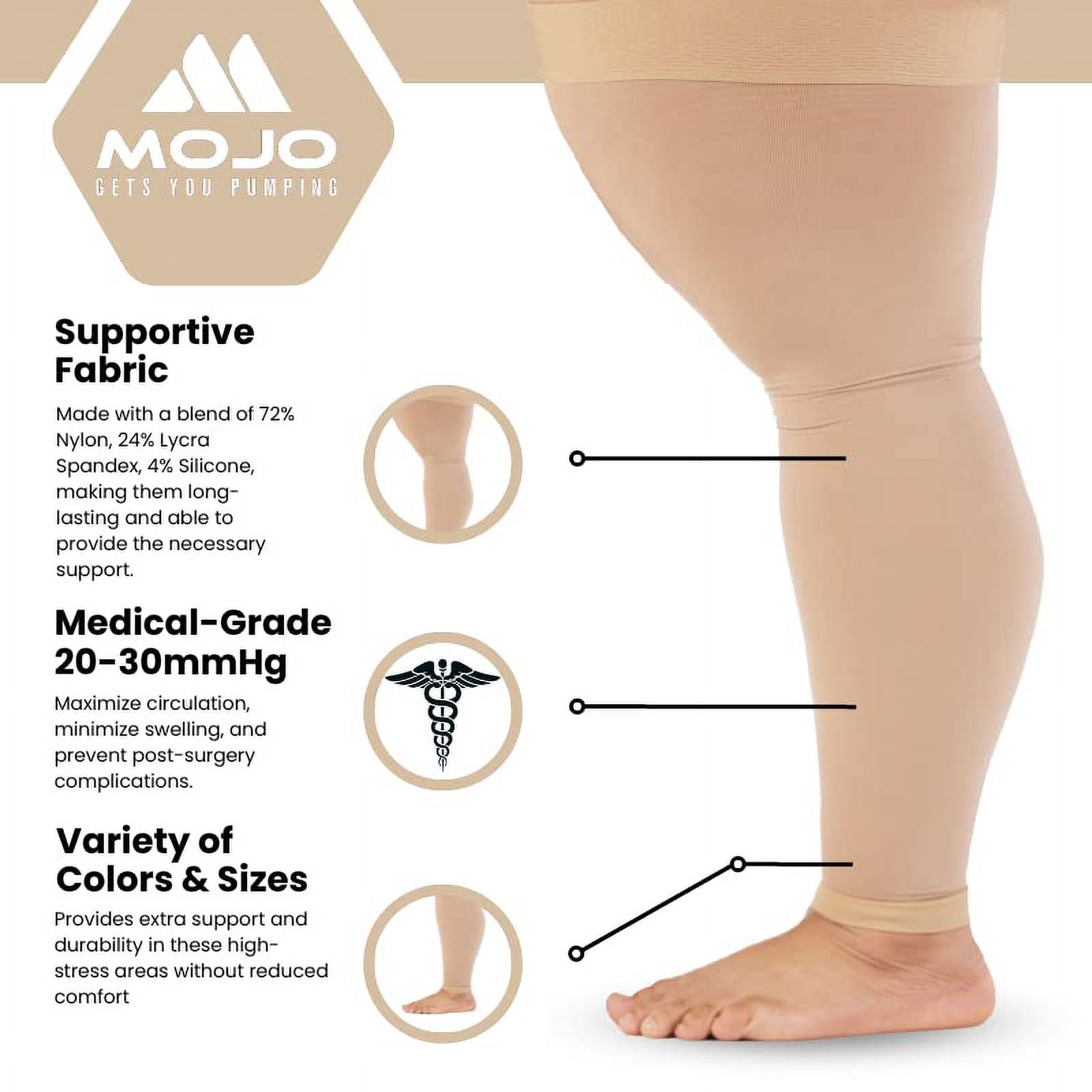 Extra Wide Unisex Footless Compression Thigh High for DVT 20-30mmHg - Beige, 5XL