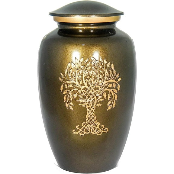 Tree of Life Engraved Cremation Urn for Human Ashes Adult - Handcrafted Funeral Urn for Ashes - Large - BAG INCLUDED (6.25'' x 6.25'' x 11'', Antique Copper)