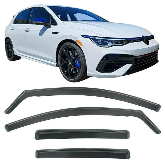 Ikon Motorsports In-Channel Window Visors for 2022-2026 VW Volkswagen MK8 Golf GTI & Golf R, Black PC Polycarbonate 4PCS Sun Shades Vent Rain Guards