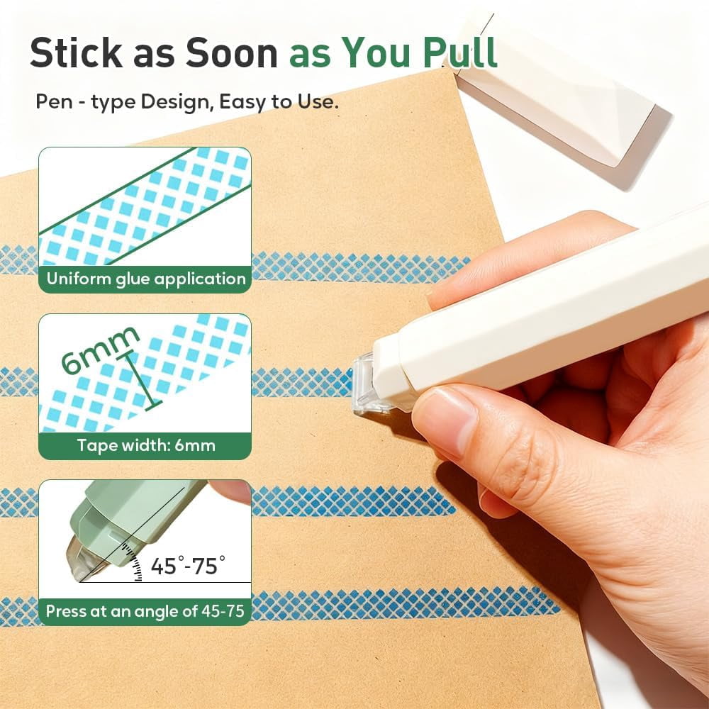 Double Sided Tape Roller, Double Sided Tape Pen, Scrapbook Supplies for Journaling, Scrapbooking, Photo Mounting, Gift Wrapping, School Office & Crafts (4PCS Green)